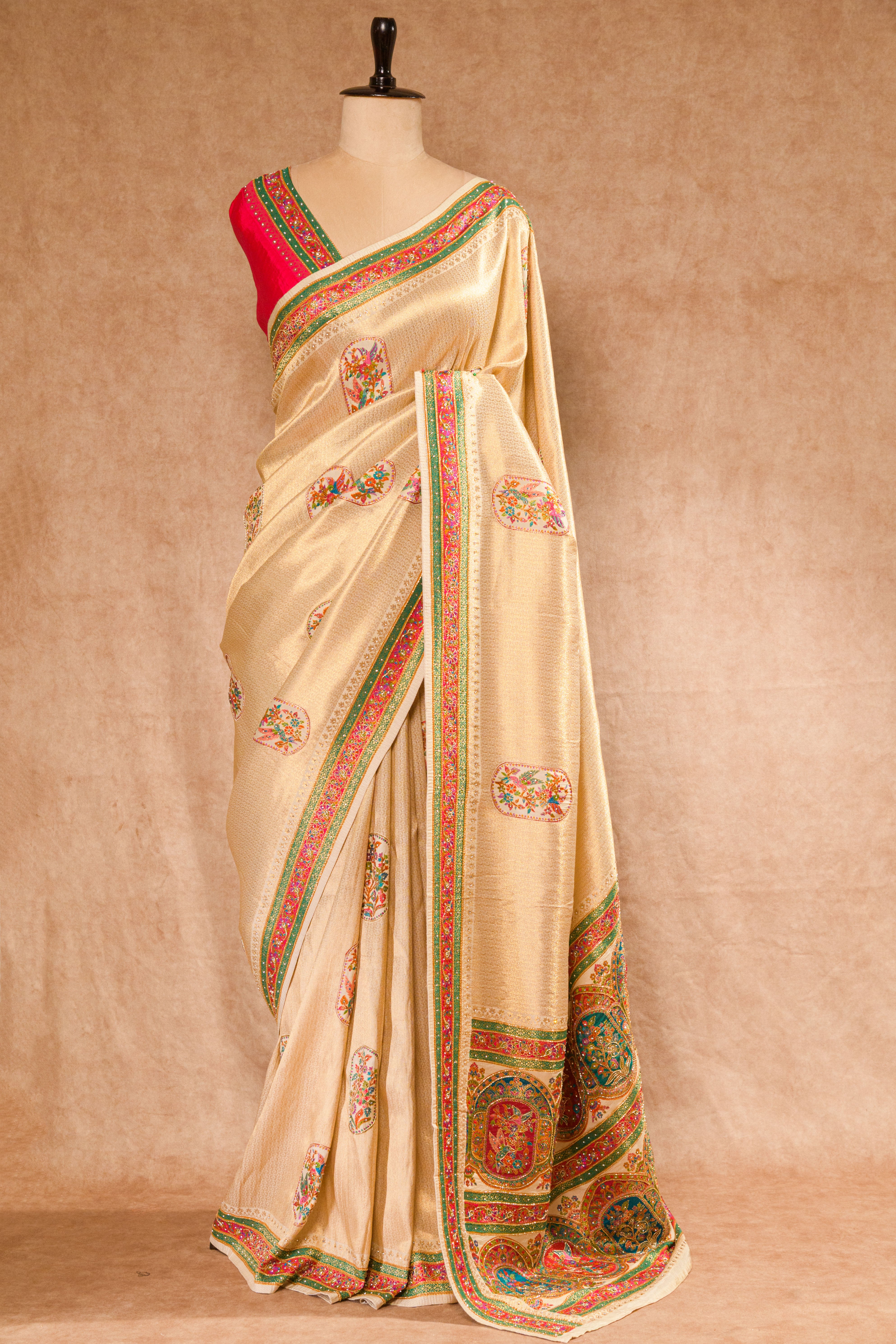 Golden & Rani Kanjivaram Tissue Saree with Hand Work