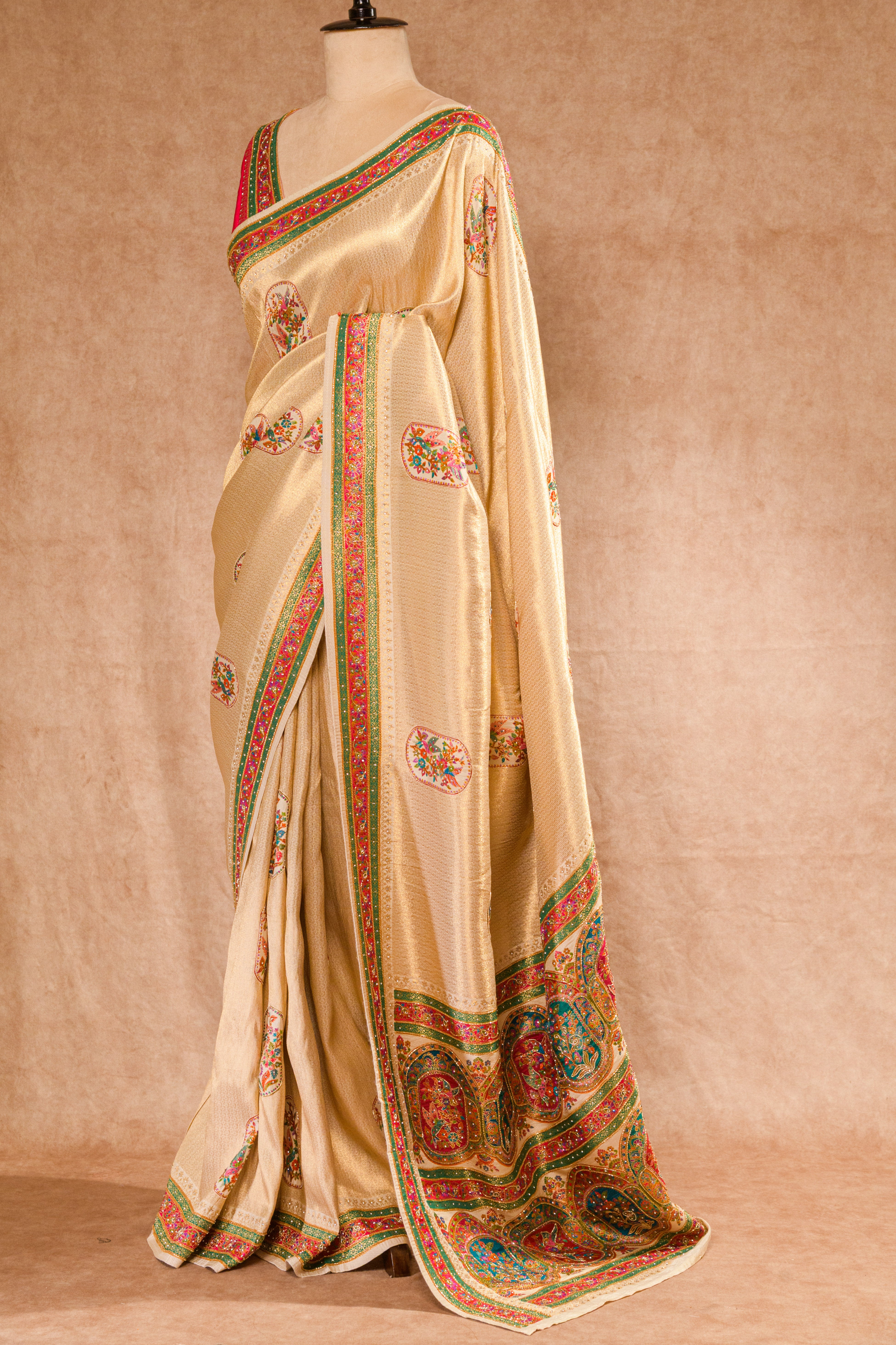 Golden & Rani Kanjivaram Tissue Saree with Hand Work