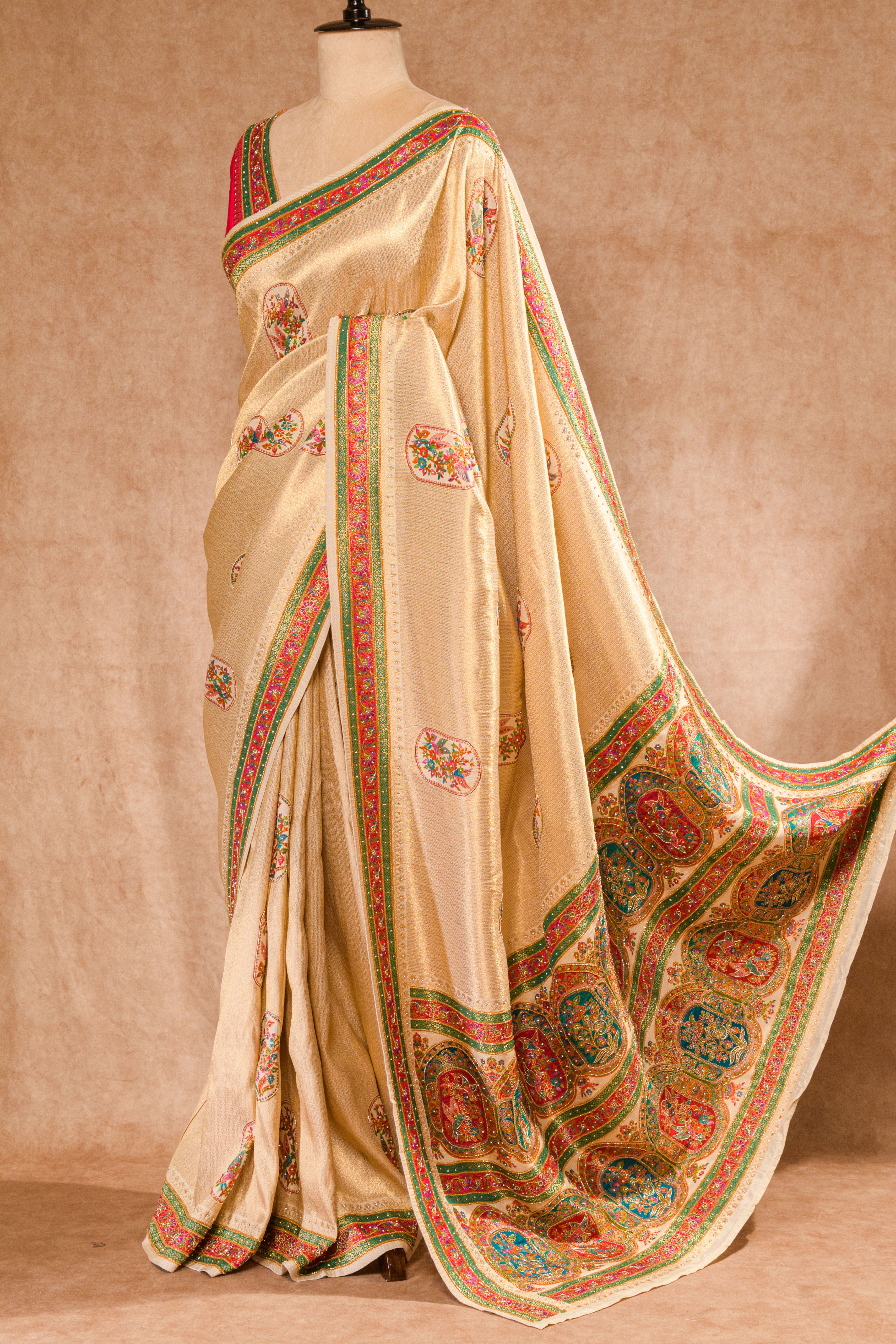 Golden & Rani Kanjivaram Tissue Saree with Hand Work