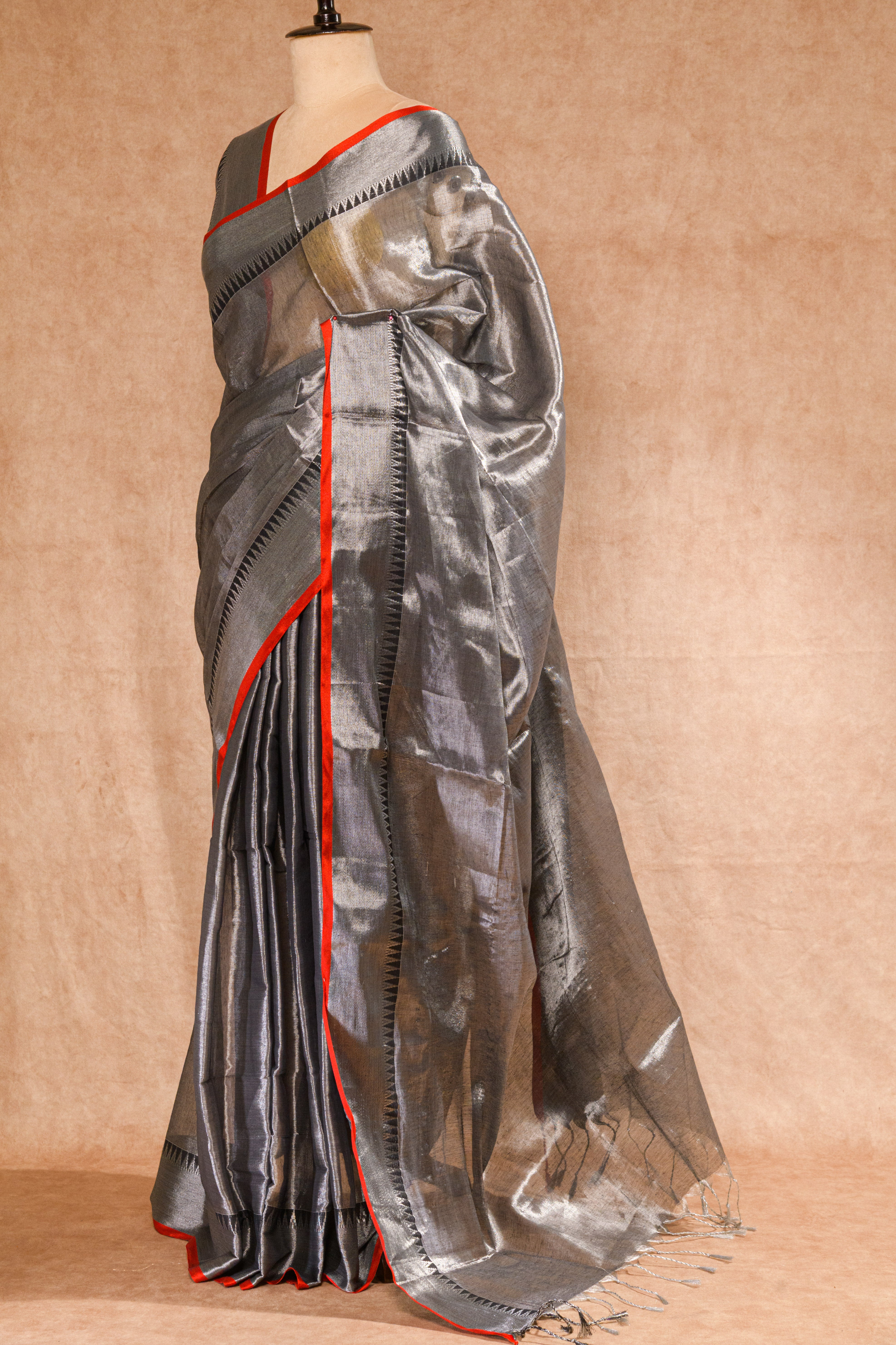 Silver Shiny Grey Tussar Saree with Running Blouse