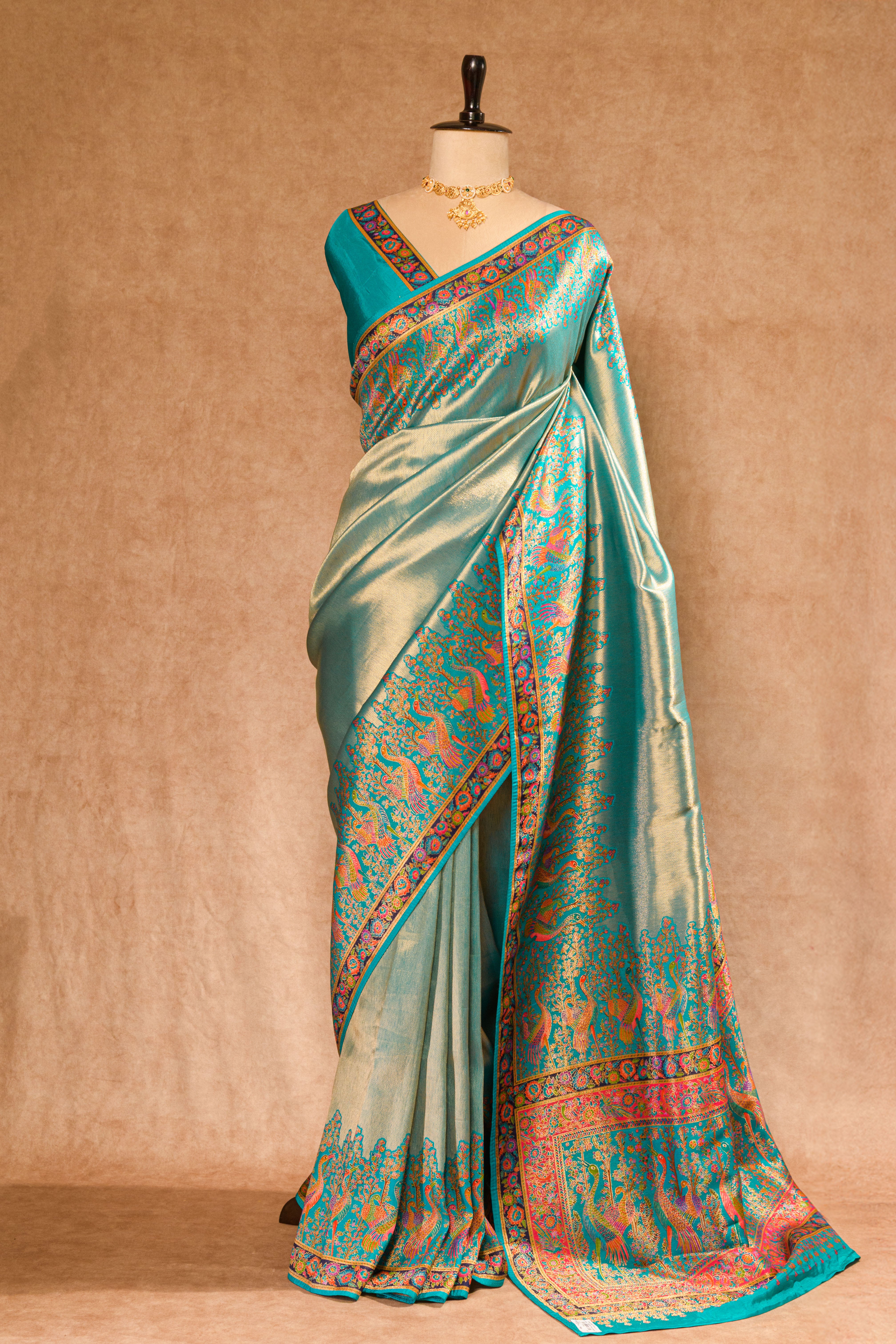 Rama Blue Kanjivaram Tissue Saree with Blouse Piece