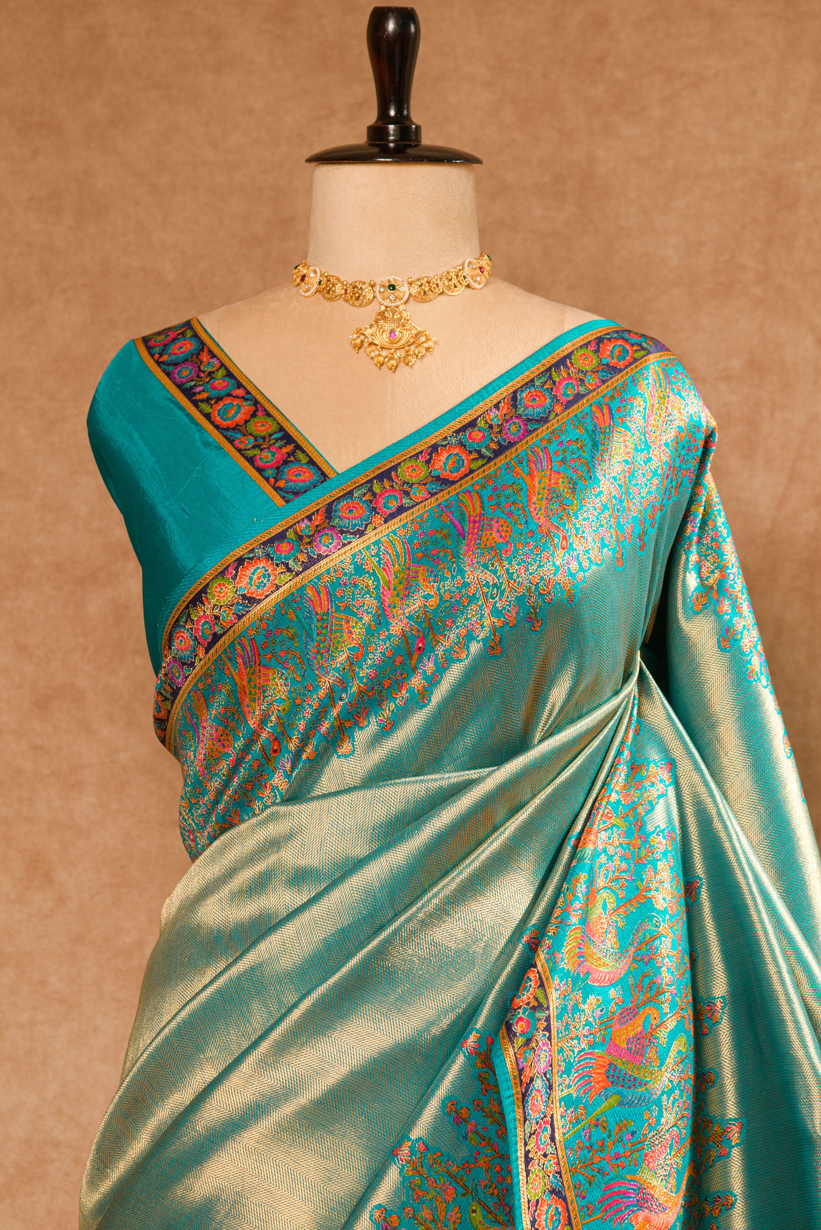 Rama Blue Kanjivaram Tissue Saree with Blouse Piece