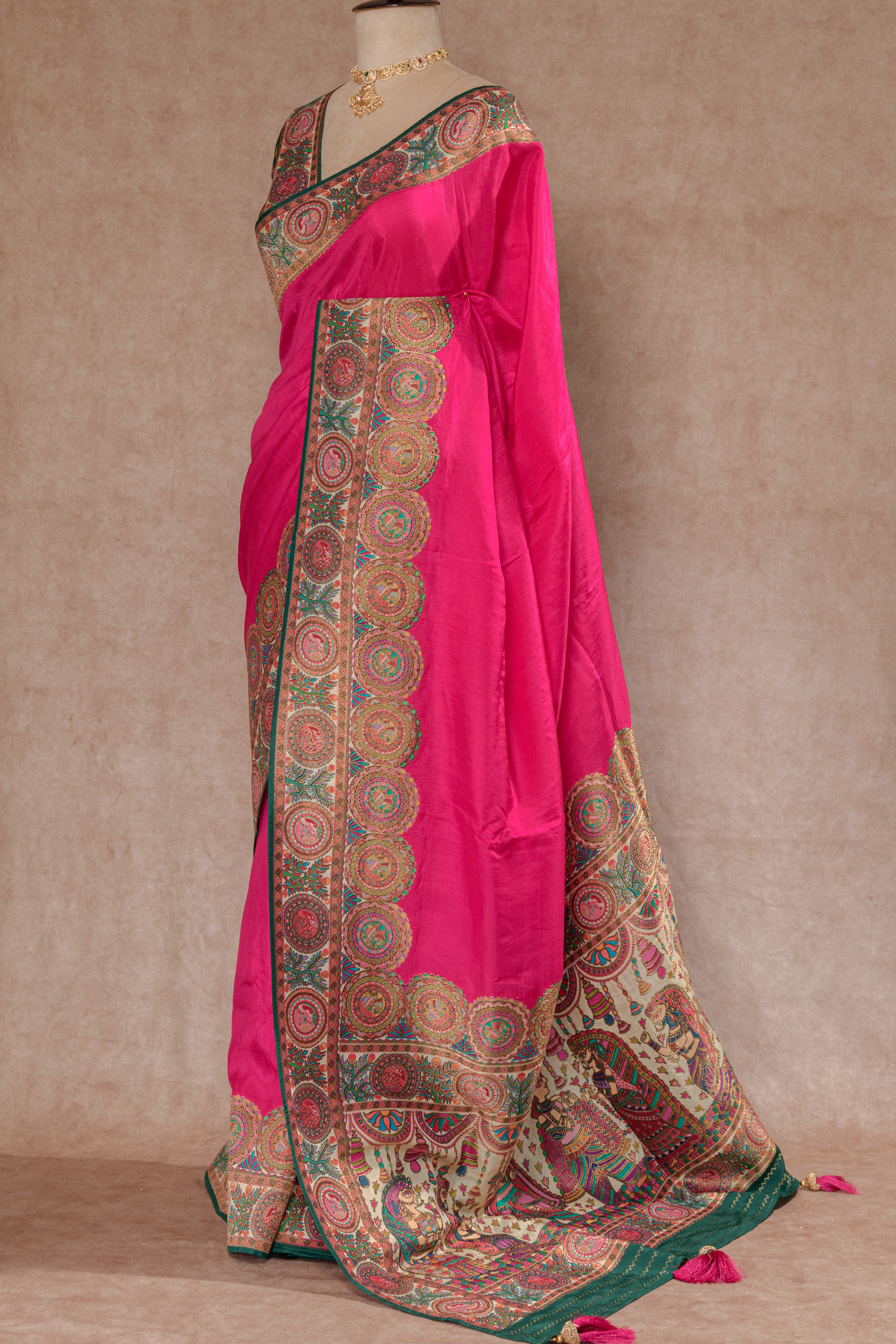 Rani & Green Kanjivaram Tissue Silk Saree with Position Print