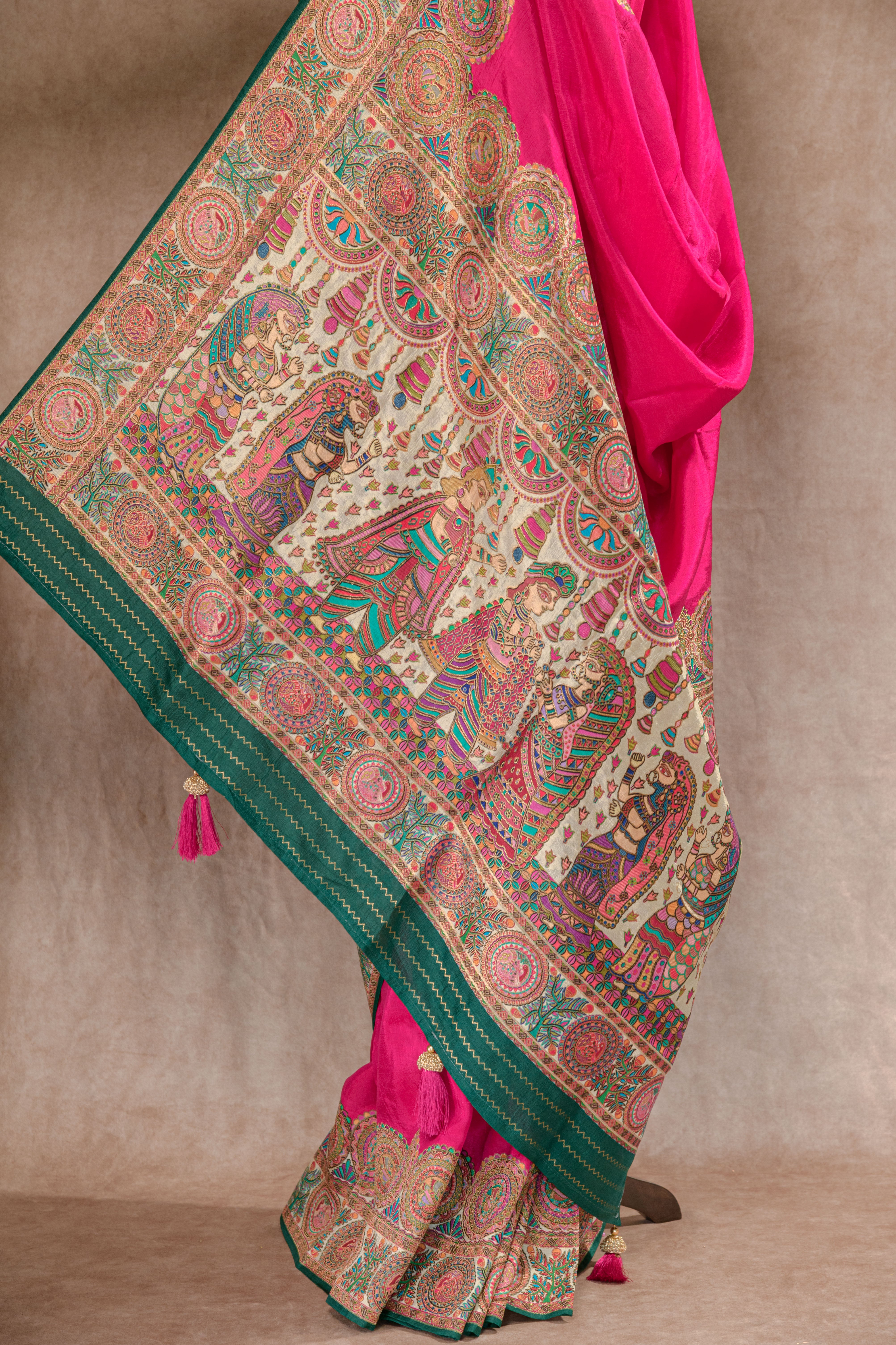 Rani & Green Kanjivaram Tissue Silk Saree with Position Print