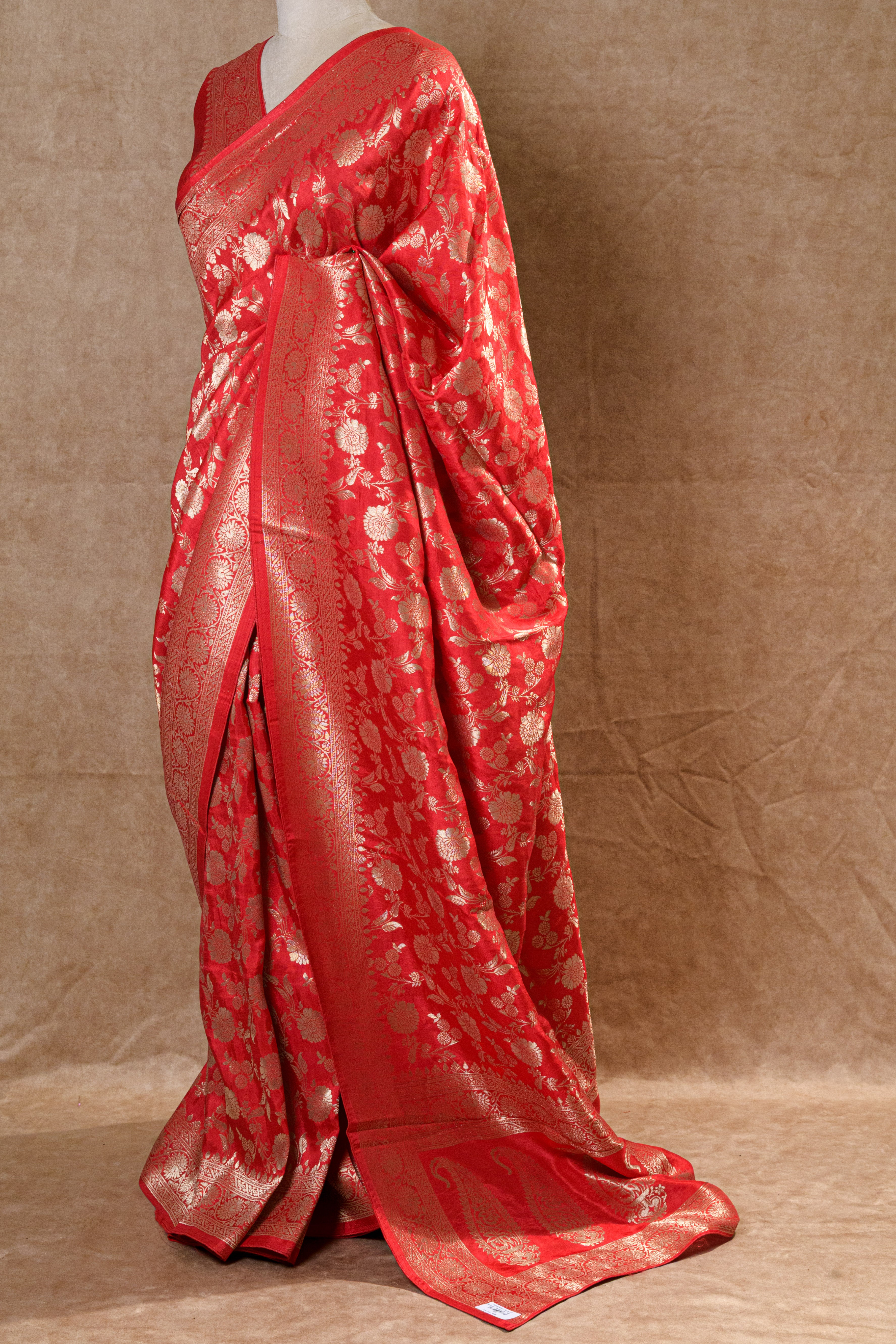 Red Banarasi Silk Saree with Golden Zari Border