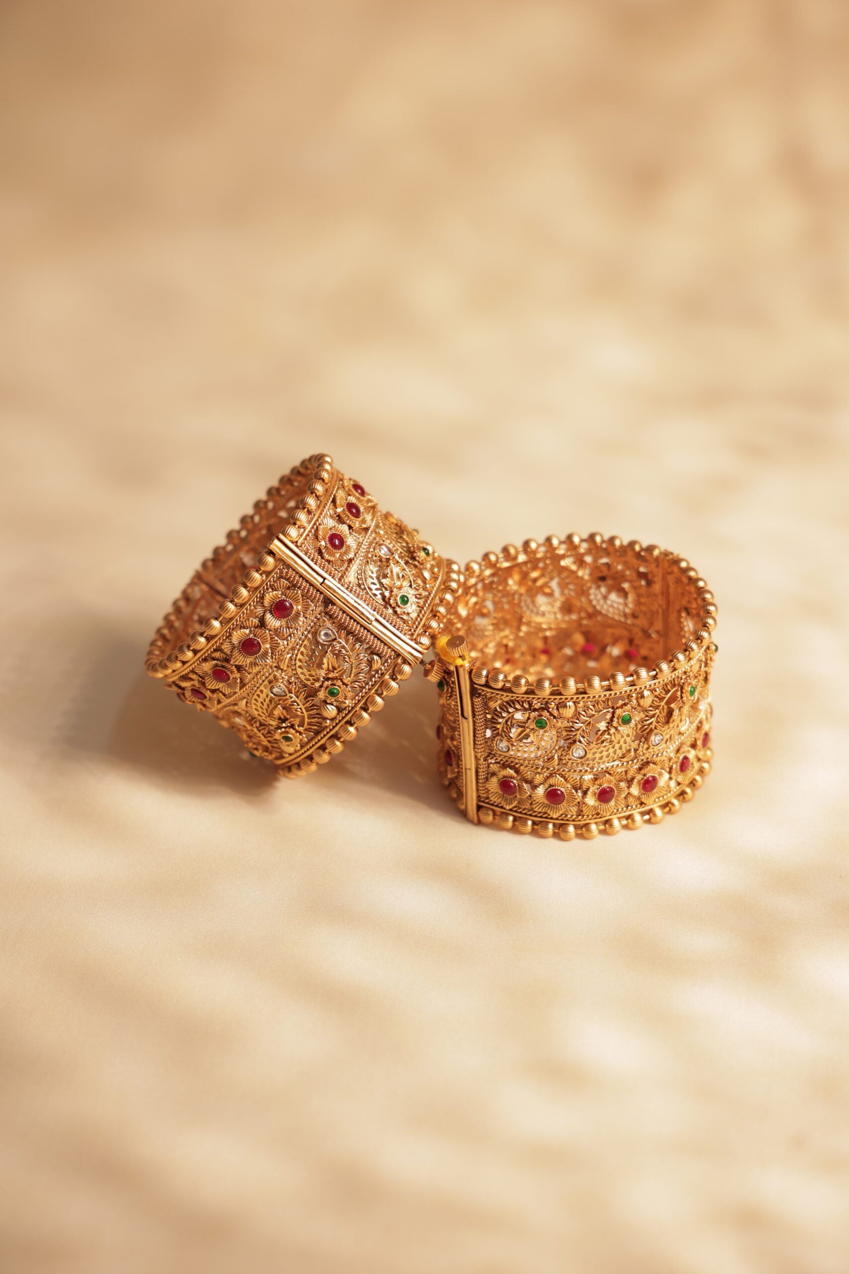 Antique Gold with red &amp; Green stones