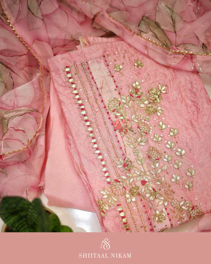 Pink Chanderi Suit Set with Gota Patti &amp; Zardozi Work