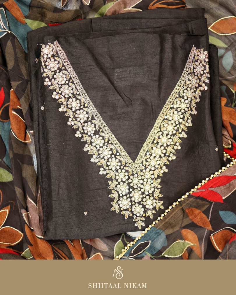 Midnight Embers – Black Raw Silk Dress Material