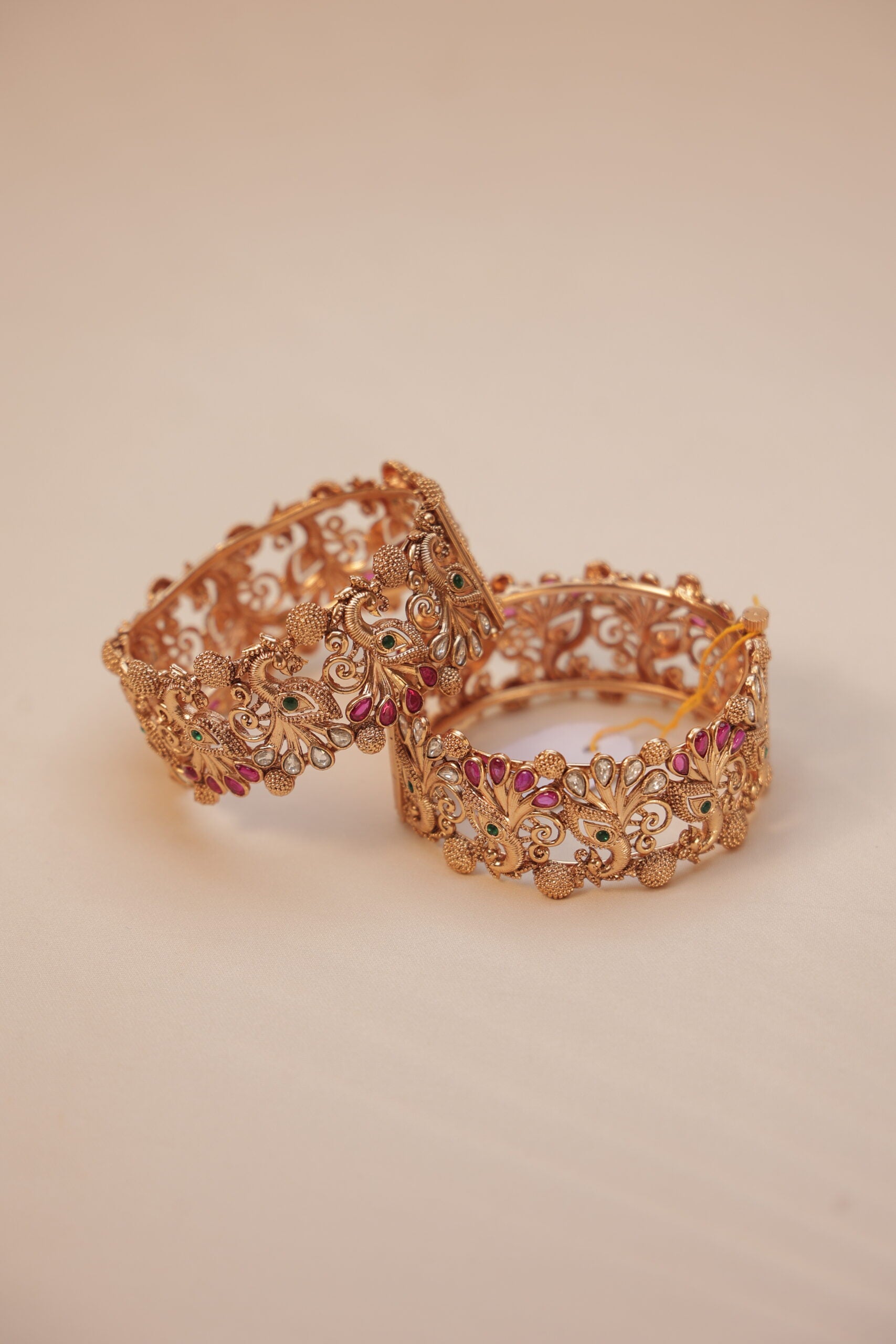 antique Gold with multistones peacock design