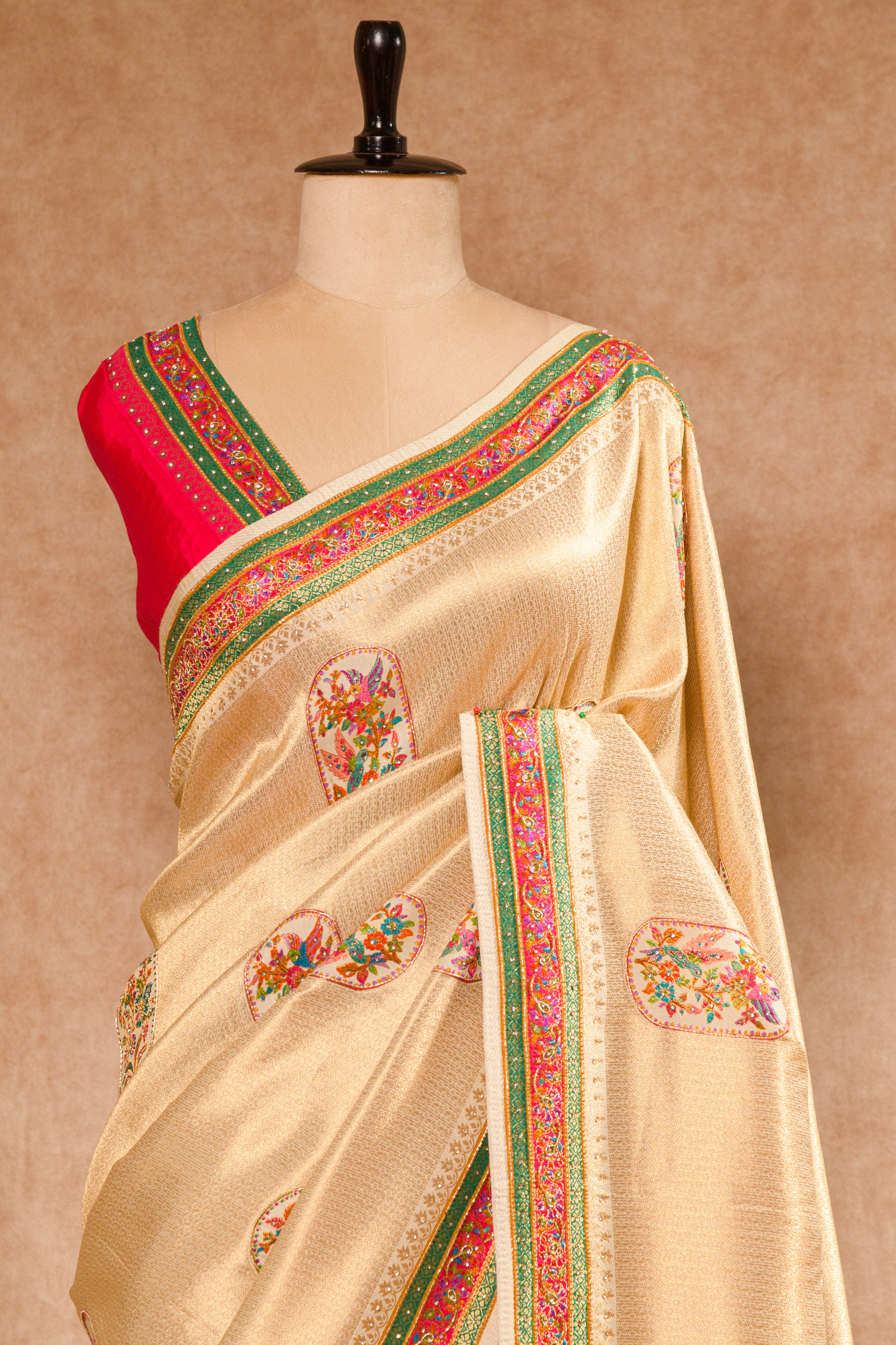 Golden & Rani Kanjivaram Tissue Saree with Hand Work
