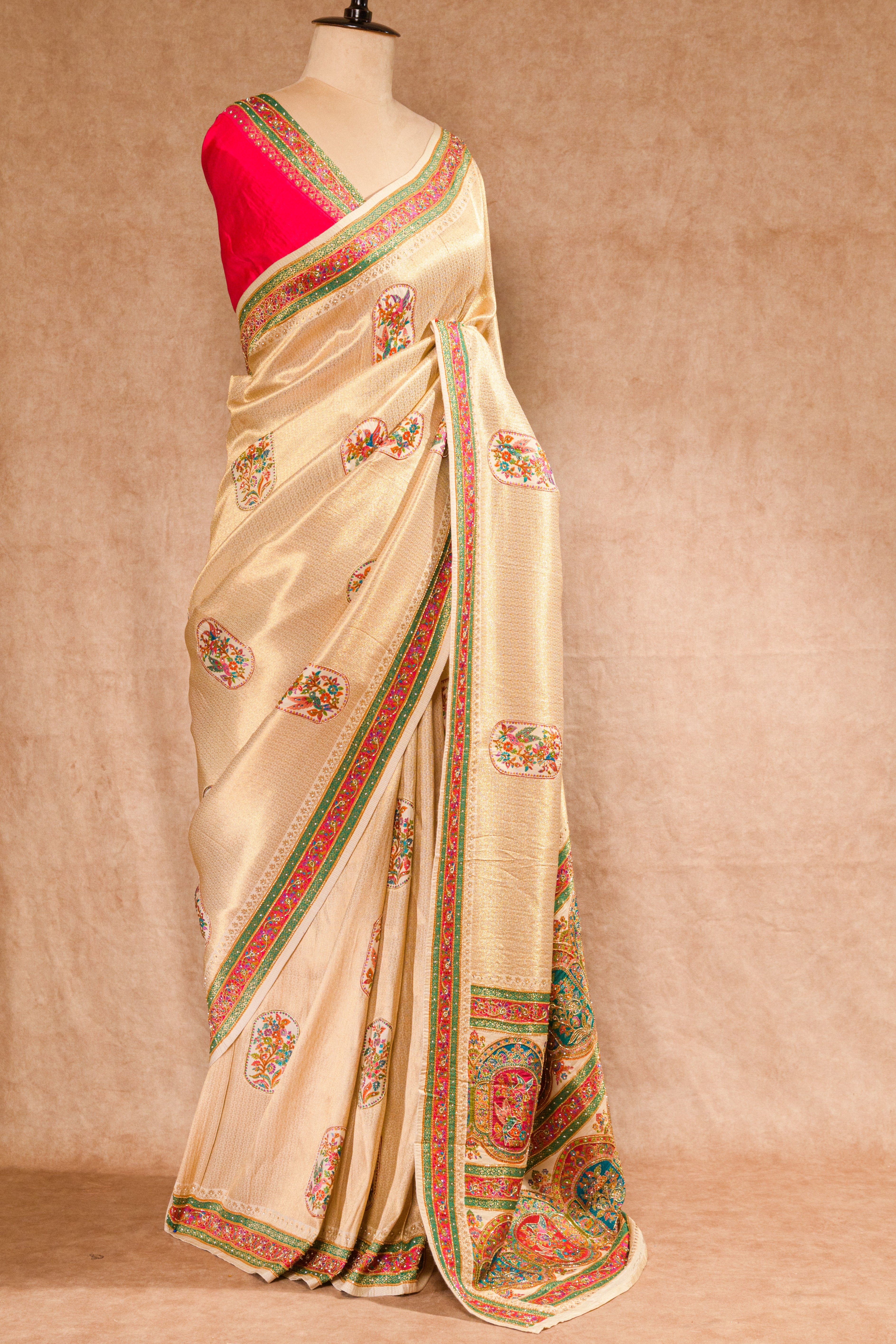 Golden & Rani Kanjivaram Tissue Saree with Hand Work