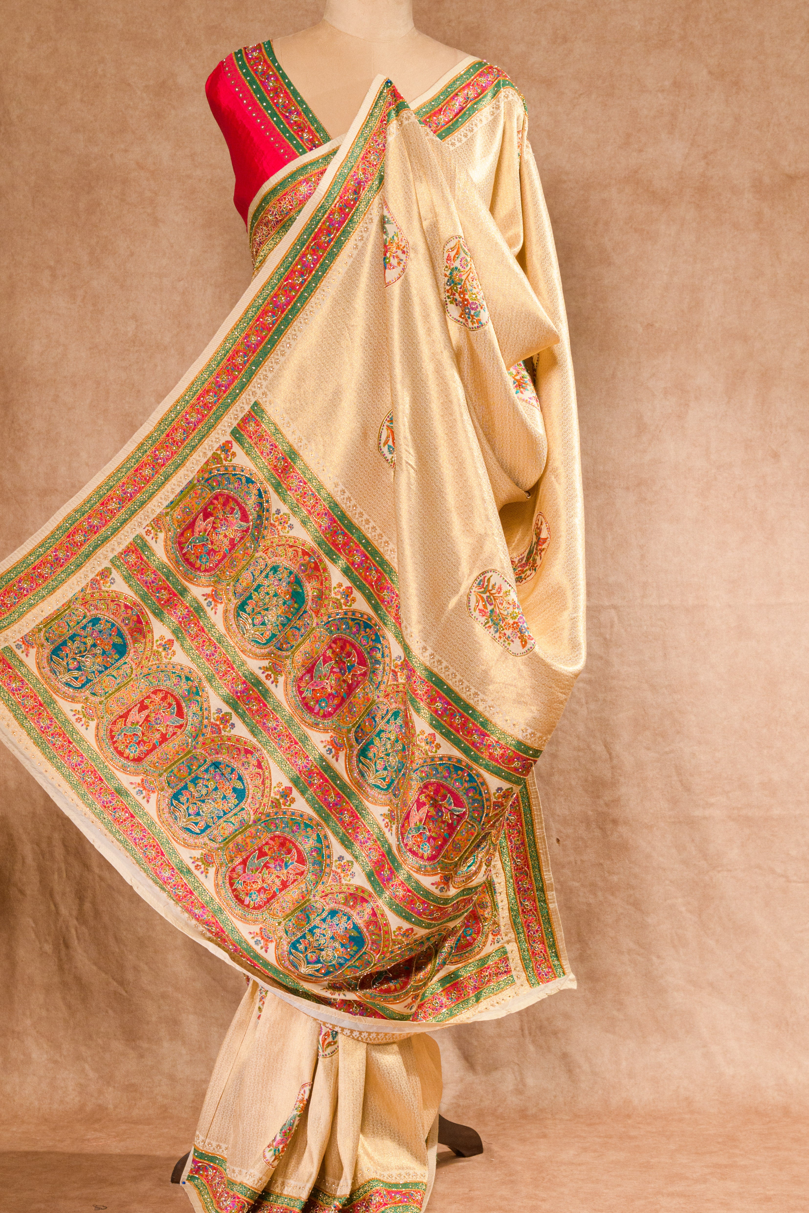Golden & Rani Kanjivaram Tissue Saree with Hand Work