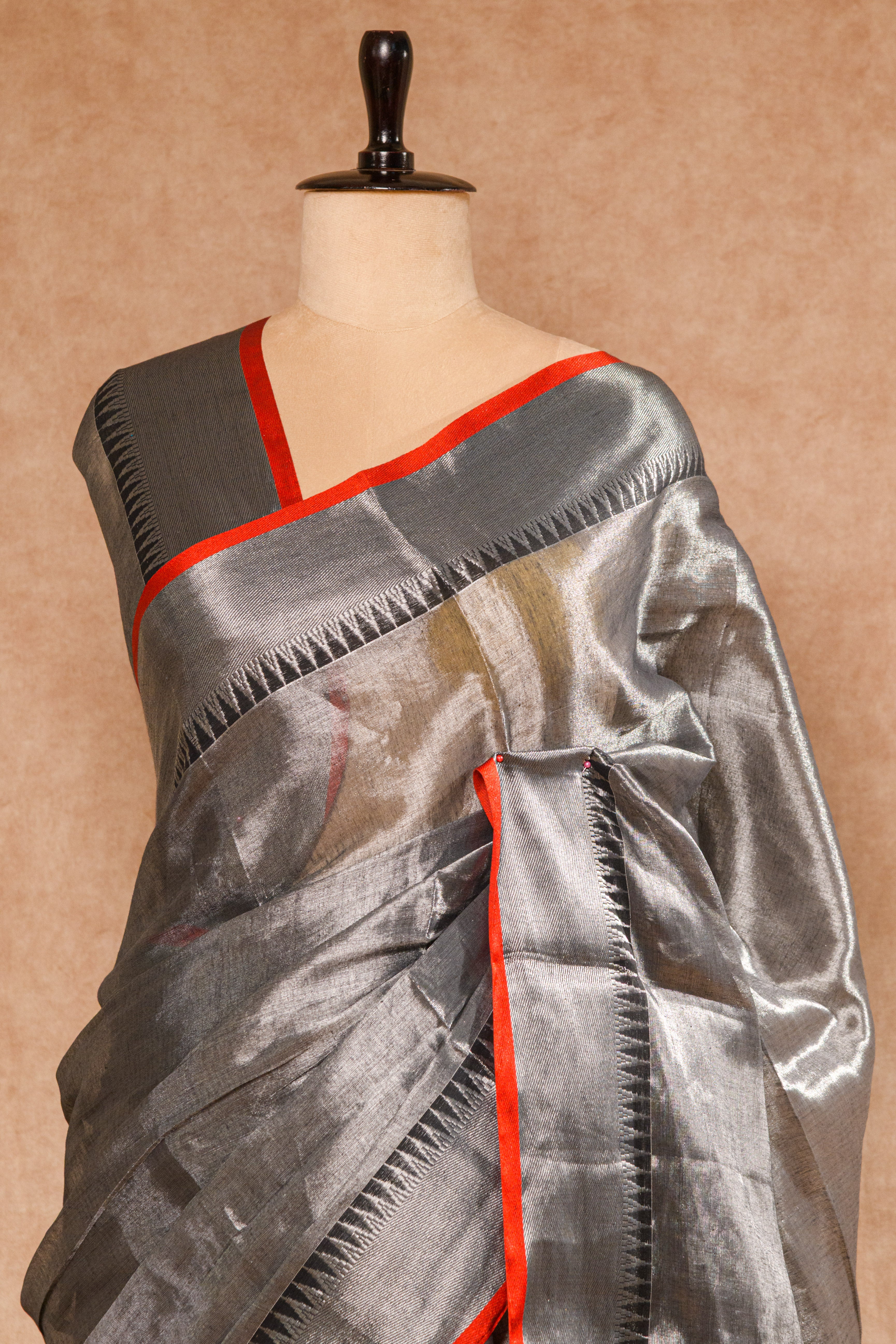 Silver Shiny Grey Tussar Saree with Running Blouse