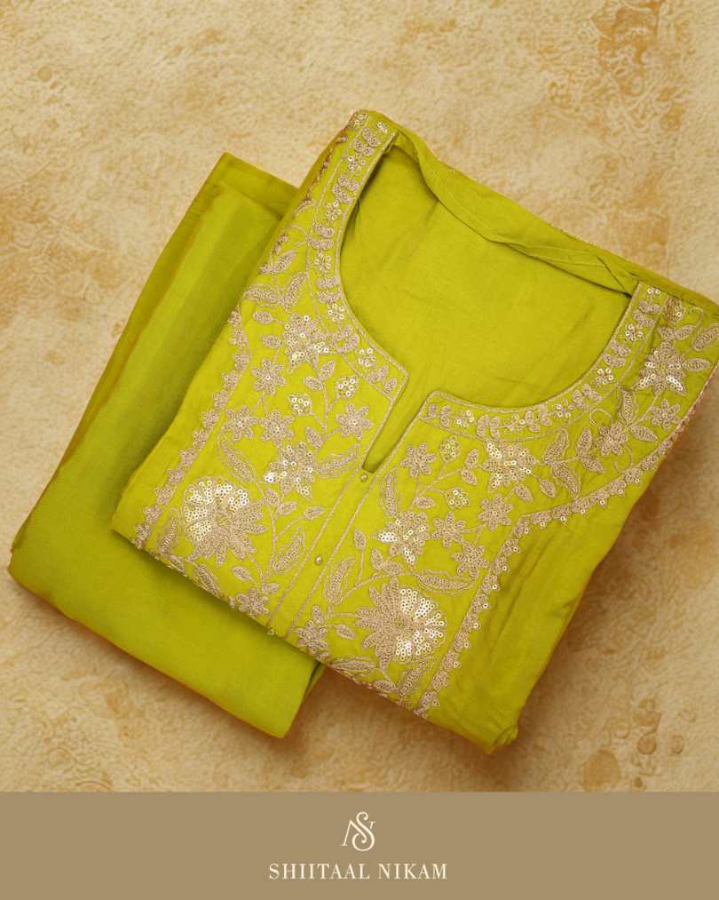 Silken Sage – Cot Silk Charm with Embroidered Grace