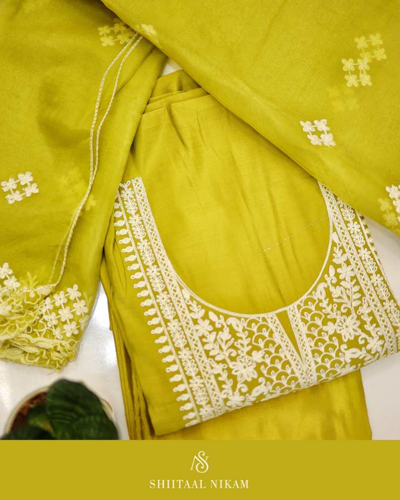 Lime Green Embroidered Kurta Dress Material