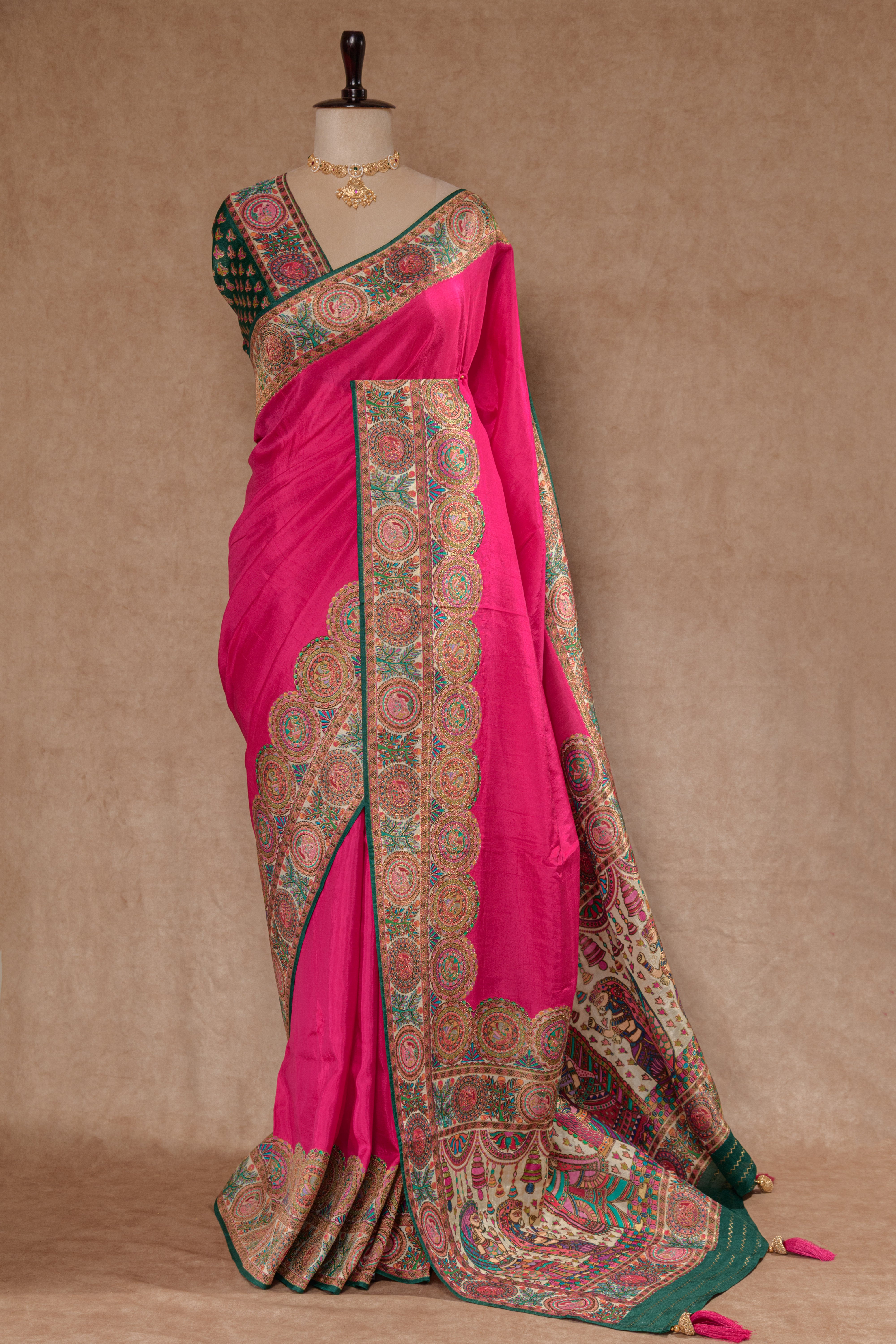 Rani & Green Kanjivaram Tissue Silk Saree with Position Print