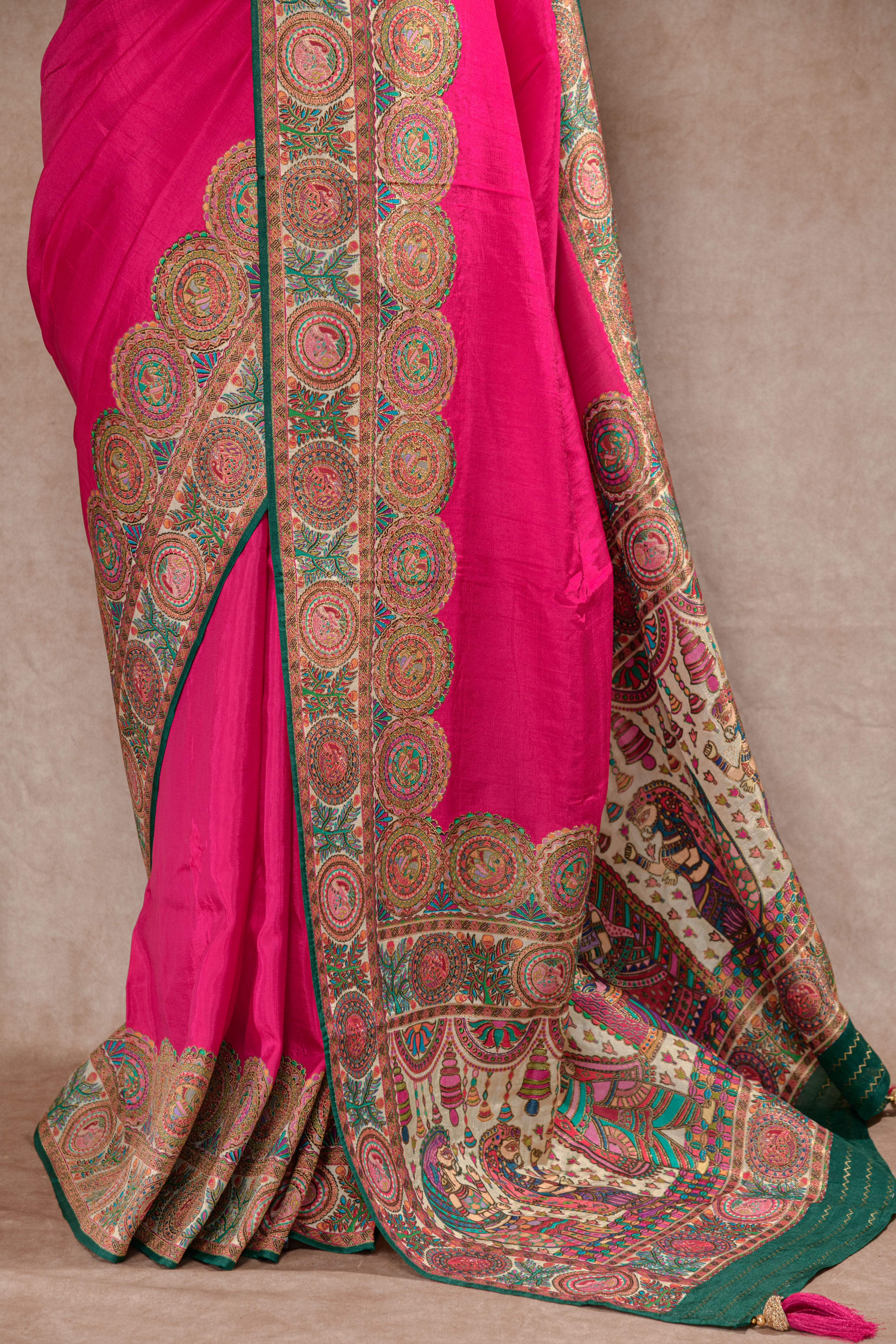 Rani & Green Kanjivaram Tissue Silk Saree with Position Print