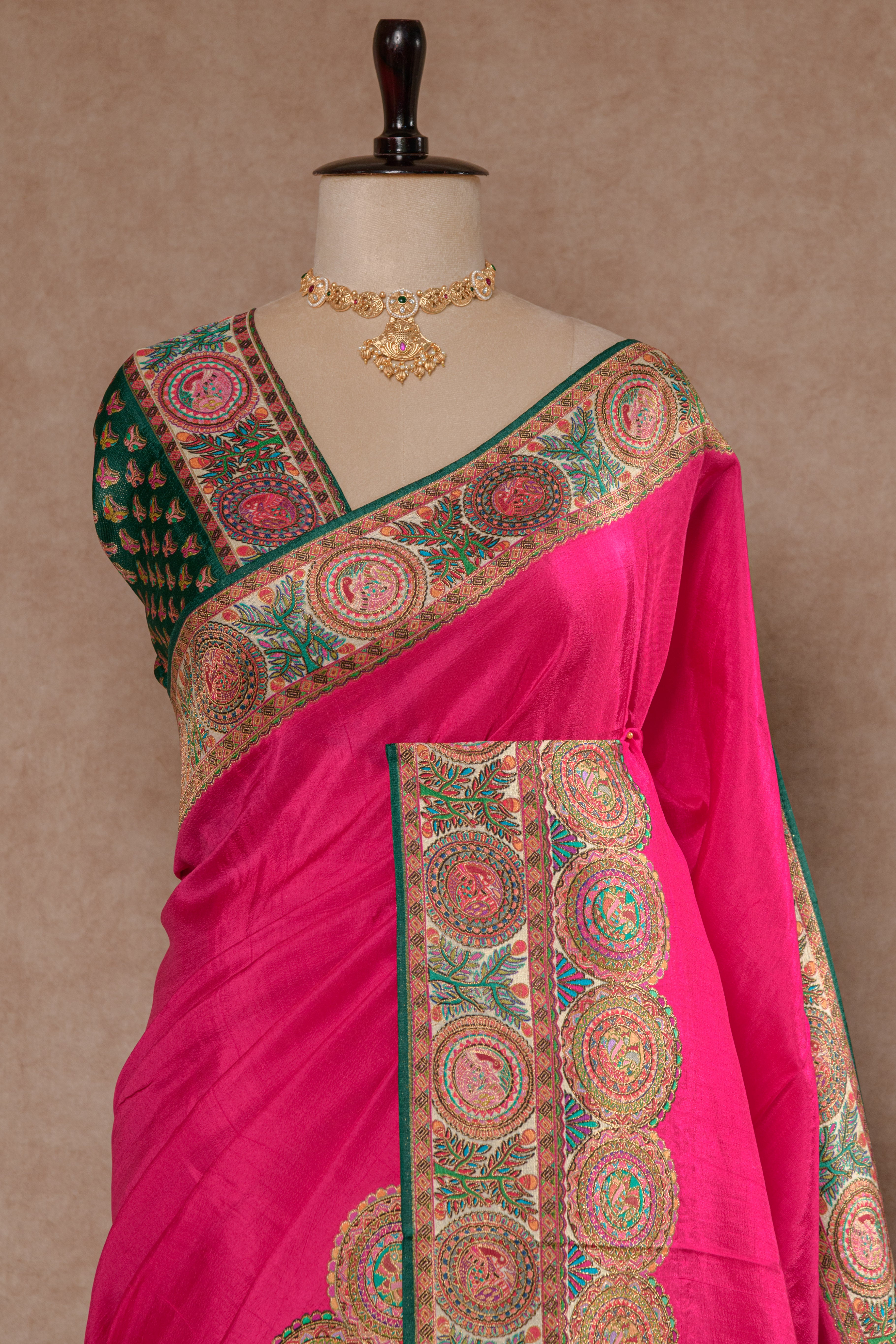Rani & Green Kanjivaram Tissue Silk Saree with Position Print