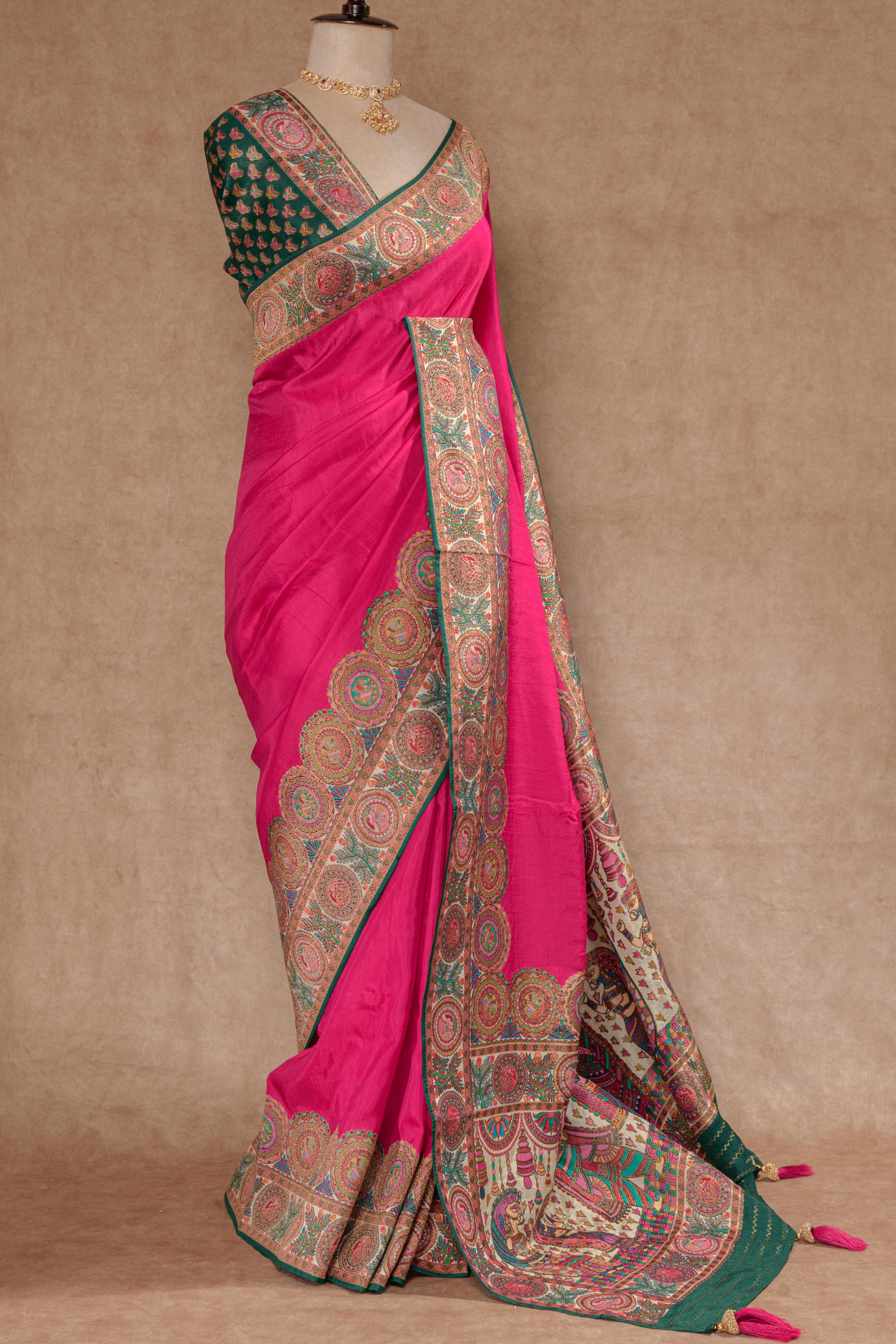 Rani & Green Kanjivaram Tissue Silk Saree with Position Print
